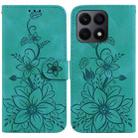 For Honor X8a Lily Embossed Leather Phone Case(Green) - 1