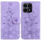 For Honor X8a Lily Embossed Leather Phone Case(Purple) - 1