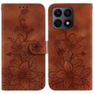 For Honor X8a Lily Embossed Leather Phone Case(Brown) - 1