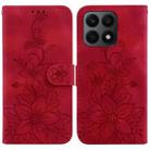 For Honor X8a Lily Embossed Leather Phone Case(Red) - 1