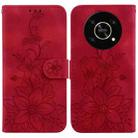 For Honor X9 Lily Embossed Leather Phone Case(Red) - 1