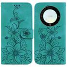 For Honor X9a Lily Embossed Leather Phone Case(Green) - 1