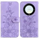 For Honor X9a Lily Embossed Leather Phone Case(Purple) - 1