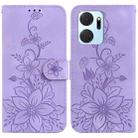 For Honor X7a Lily Embossed Leather Phone Case(Purple) - 1