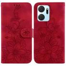 For Honor X7a Lily Embossed Leather Phone Case(Red) - 1