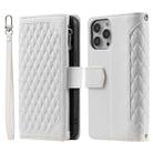 For iPhone 15 Pro Max Grid Texture Zipper Leather Phone Case with Lanyard(White) - 1