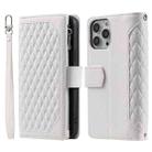 For iPhone 15 Pro Grid Texture Zipper Leather Phone Case with Lanyard(White) - 1