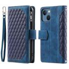 For iPhone 15 Grid Texture Zipper Leather Phone Case with Lanyard(Blue) - 1