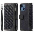 For iPhone 15 Grid Texture Zipper Leather Phone Case with Lanyard(Black) - 1