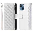 For iPhone 15 Grid Texture Zipper Leather Phone Case with Lanyard(White) - 1