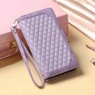 For iPhone 16 Pro Max Grid Texture Zipper Leather Phone Case with Lanyard(Purple) - 2