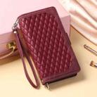 For iPhone 16 Pro Max Grid Texture Zipper Leather Phone Case with Lanyard(Wine Red) - 2