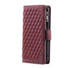 For iPhone 16 Pro Max Grid Texture Zipper Leather Phone Case with Lanyard(Wine Red) - 3