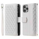 For iPhone 16 Pro Grid Texture Zipper Leather Phone Case with Lanyard(White) - 1