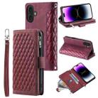 For iPhone 16 Plus Grid Texture Zipper Leather Phone Case with Lanyard(Wine Red) - 1