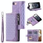 For iPhone 16e Grid Texture Zipper Leather Phone Case with Lanyard(Purple) - 1