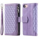 For iPhone 16e Grid Texture Zipper Leather Phone Case with Lanyard(Purple) - 2