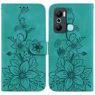 For Infinix Hot 20 Play Lily Embossed Leather Phone Case(Green) - 1