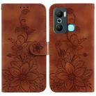 For Infinix Hot 20 Play Lily Embossed Leather Phone Case(Brown) - 1