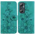 For Infinix Hot 20 Lily Embossed Leather Phone Case(Green) - 1