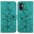 For Infinix Hot 12 Lily Embossed Leather Phone Case(Green) - 1