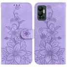 For Infinix Hot 12 Lily Embossed Leather Phone Case(Purple) - 1