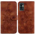 For Infinix Hot 12 Lily Embossed Leather Phone Case(Brown) - 1