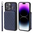 For iPhone 15 Pro Max Grid Texture Card Bag Phone Case with Lanyard(Blue) - 1