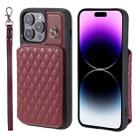 For iPhone 13 Pro Max Grid Texture Card Bag Phone Case with Lanyard(Red) - 1