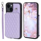 For iPhone 13 Grid Texture Card Bag Phone Case with Lanyard(Purple) - 1
