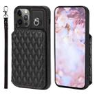 For iPhone 12 Pro Max Grid Texture Card Bag Phone Case with Lanyard(Black) - 1