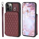 For iPhone 12 Pro Max Grid Texture Card Bag Phone Case with Lanyard(Red) - 1