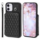 For iPhone 11 Grid Texture Card Bag Phone Case with Lanyard(Black) - 1