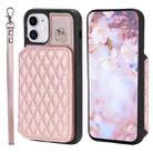 For iPhone 11 Grid Texture Card Bag Phone Case with Lanyard(Rose Gold) - 1