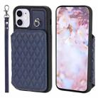 For iPhone 11 Grid Texture Card Bag Phone Case with Lanyard(Blue) - 1