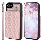 For iPhone SE 2022 / 2020 / 8 / 7 Grid Texture Card Bag Phone Case with Lanyard(Rose Gold) - 1