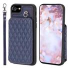 For iPhone SE 2022 / 2020 / 8 / 7 Grid Texture Card Bag Phone Case with Lanyard(Blue) - 1