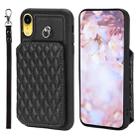 For iPhone XR Grid Texture Card Bag Phone Case with Lanyard(Black) - 1