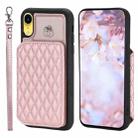 For iPhone XR Grid Texture Card Bag Phone Case with Lanyard(Rose Gold) - 1