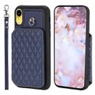 For iPhone XR Grid Texture Card Bag Phone Case with Lanyard(Blue) - 1