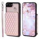 For iPhone 8 Plus / 7 Plus Grid Texture Card Bag Phone Case with Lanyard(Rose Gold) - 1