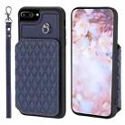 For iPhone 8 Plus / 7 Plus Grid Texture Card Bag Phone Case with Lanyard(Blue) - 1