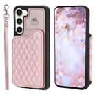 For Samsung Galaxy S23 5G Grid Texture Card Bag Phone Case with Lanyard(Rose Gold) - 1