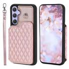 For Samsung Galaxy A54 5G Grid Texture Card Bag Phone Case with Lanyard(Rose Gold) - 1