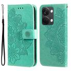 For OnePlus Nord 3/Ace 2V 7-petal Flowers Embossing Leather Phone Case(Green) - 1