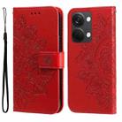 For OnePlus Nord 3/Ace 2V 7-petal Flowers Embossing Leather Phone Case(Red) - 1