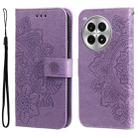 For OnePlus Ace 3 Pro Seven-petal Flowers Embossing Leather Phone Case(Light Purple) - 1