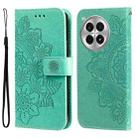 For OnePlus Ace 3 Pro Seven-petal Flowers Embossing Leather Phone Case(Green) - 1