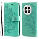 For OnePlus 13 Seven-petal Flowers Embossing Leather Phone Case(Green) - 1