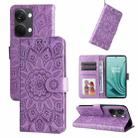 For OnePlus Nord 3 / Ace 2V Embossed Sunflower Leather Phone Case(Purple) - 1